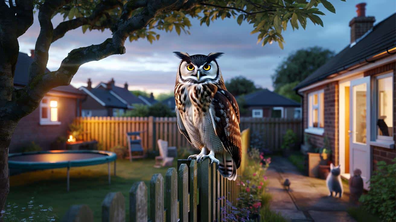 The 'giant' owl that has taken up residence in a suburban garden